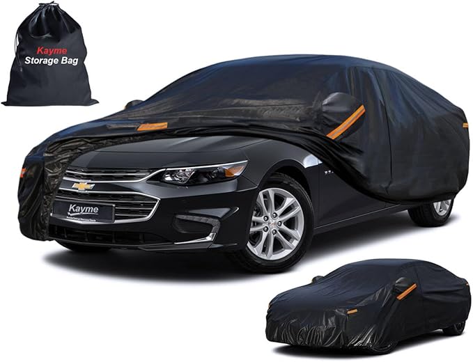 Kayme 7 Layers Car Cover Custom Fit for Chevrolet Chevy Malibu (1997-2025) Waterproof All Weather for Automobiles,Outdoor Full Cover Rain Sun UV Protection.Black