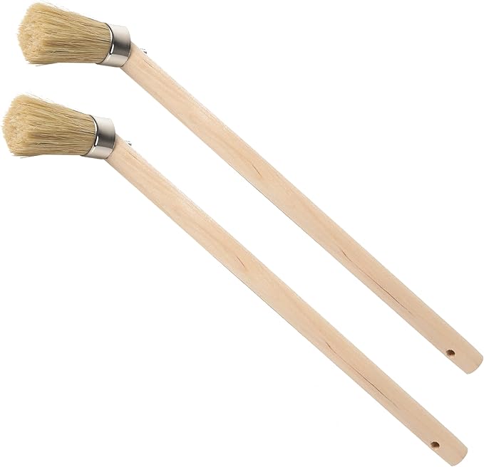 Calvana (2-Pack) Tire Lube Brush for Cleaning Tires and Wheels, Tire Shine Brush, Grease Brush Applicator with 45-Degree Angle and 11.8" Wooden Handle, for Universal Tire Mounting Compounds, 96517