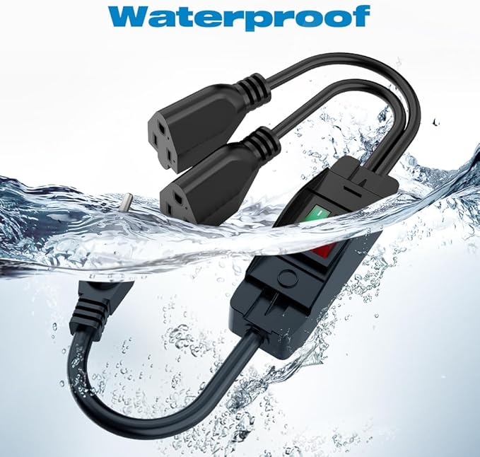 Extension Cord with ON/Off Switch, Malictele 2-Way 3 Prong Extension Cord Power Cord Extension Y Splitter Outdoor Plug Splitter with one NEMA 5-15P Plug and Two NEMA 5-15R Receptacles.