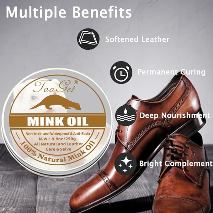 TooGet Mink Oil for Leather Care - 8.8 OZ Conditioner & Cleaner Kit, Restorer for Boots, Shoes, Purses & Belts