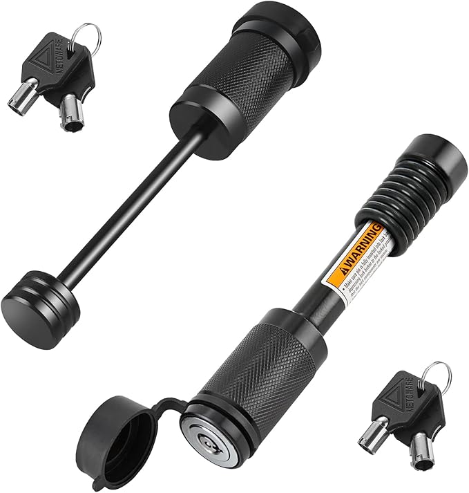 METOWARE Keyed Alike Trailer Hitch Lock Set, 5/8" Pin Fits 2" 2.5" Receivers for Ram 2500 3500, Ford F-250 F-350, 1/4" Coupler Lock with 3-1/2" Span, Anti-Theft Towing Security for Boat RV Truck