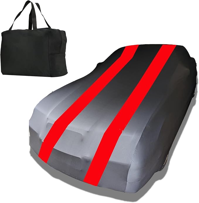 Indoor Car Cover Compatible with Protection Fit 187-206 Inch Sedan Breathable Dust-Proof Stretch Cover for Underground Garage, Car Show（Black+Red）