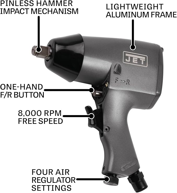 JET 1/2-Inch Aluminum Impact Wrench, 250 ft-lbs, 8000 RPM (Model JAT-102)