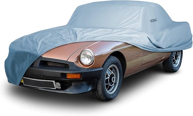 iCarCover Custom Car Cover for 1962-1981 MG MGB Roadster, GT, Waterproof All-Weather Rain Snow UV Sun Protector Full Exterior Weatherproof Indoor Outdoor Car Cover with Strap
