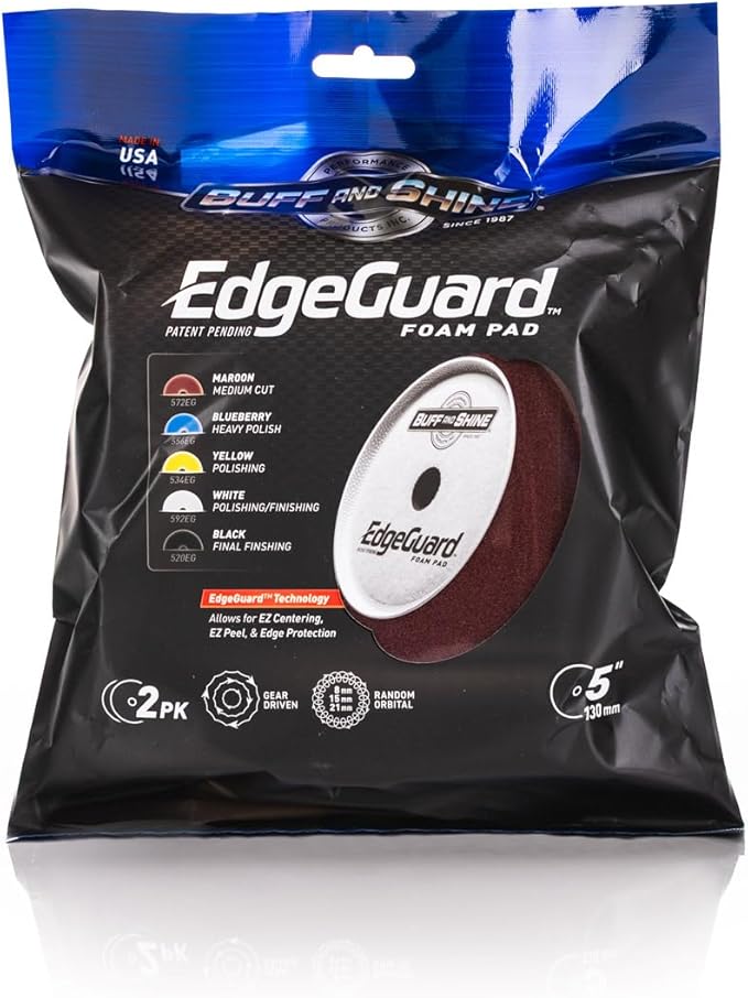 Buff and Shine - EdgeGuard Foam Buffing Pads - Maroon - 5" Medium Cut Pad - Pack of 2