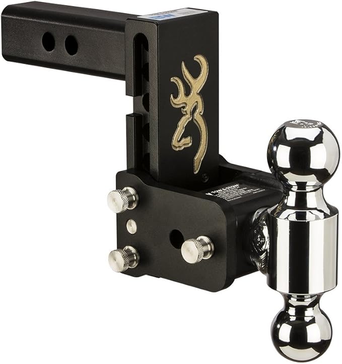 B&W Trailer Hitches Tow & Stow Adjustable Trailer Hitch Ball Mount with Browning Logo - Fits 2" Receiver, Dual Ball (2" x 2-5/16"), 5" Drop, 10,000 GTW - TS10037BB