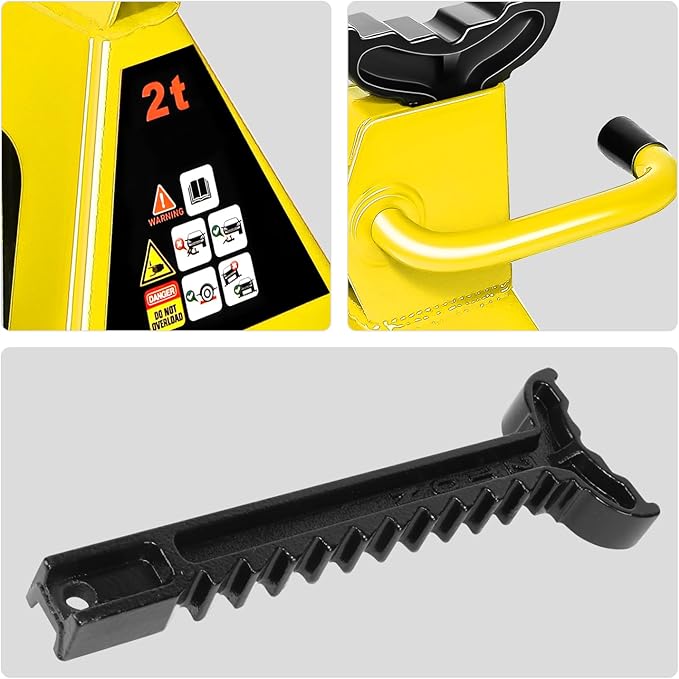 DNA Motoring 2 Ton Car Jack and Stands Kit 2T(4000 lbs) Capacity Low Profile Hydraulic Trolley Service/Floor Jack with 2 Ratchet Stands Combo for Home Garage Shop, Yellow, TOOLS-00476-YL