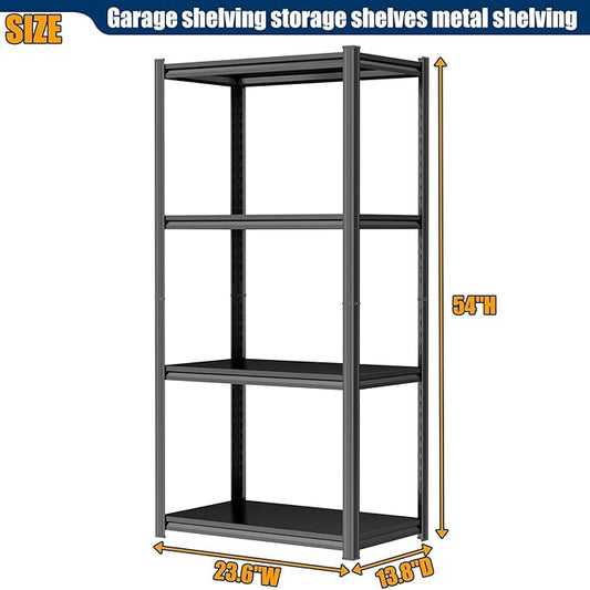 PRESTELION 54" H Storage Shelves 1600LBS Garage Shelving Unit 4-Tier Metal Shelf Adjustable Storage Rack for Basement, Warehouse, Pantry, Closet, Kitchen 54" H x 23.6" W x 13.8" D, Black