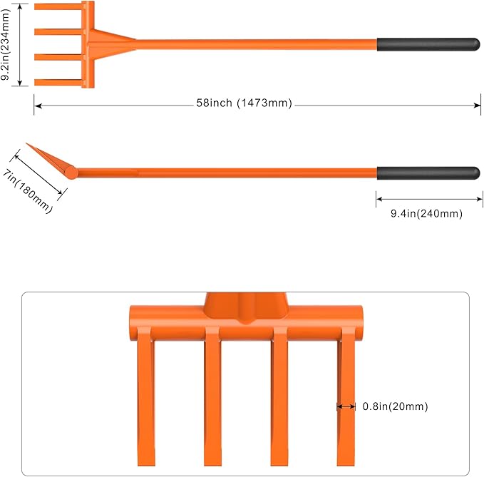 Dolibest 58'' Demo Bar, Heavy Duty 4-Tine Wrecking Bar with Ergonomic Handle for Efficient Wooden Demolition and Renovation, All-Steel Construction