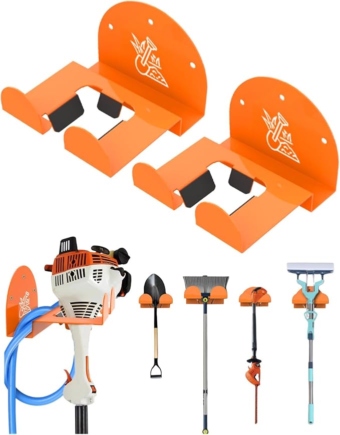 Weedeater Rack & Snow Shovel Hanger - 2 Pack - 180LB Heavy-Duty Alloy Steel Wall Mount Set for Winter Gear, Stihl Power Tools, Grass Trimmer, Garden Tools, Space-Saving Storage for Garage, Shed