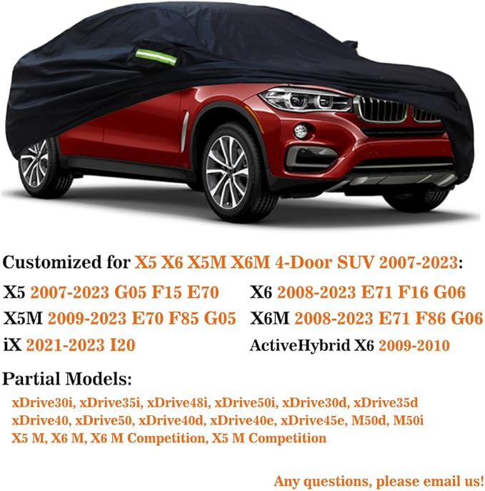 Car Cover Compatible with BMW X5(2007-2026) X6(2008-2026) X5M(2009-2026) X6M(2009-2026) SUV, Waterproof All Weather Covers for X5 G05 F15 E70 F95/X6 G06 F16 E71 F96, Outdoor Rain Snow Sun Cover