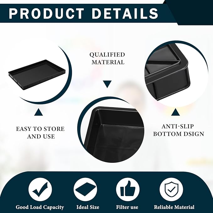 Baderke 2 Pcs 24 x 15.5 Inches Oil Drain Pan for Changing Leak Proof Mini Fridge Drip Tray Plastic Oil Change Pan for Mini Fridges Air Conditioners Machinery Under Car (Black,1.89 Inch)