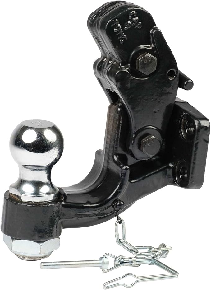 Mytee Products Pintle Hitch with 2 Inch Trailer Ball, 8 Ton Combination Hitch with Mounting Kit | Bolt On Adjustable Pintle Hook Ball Combo - Powder-Coated, Heavy-Duty