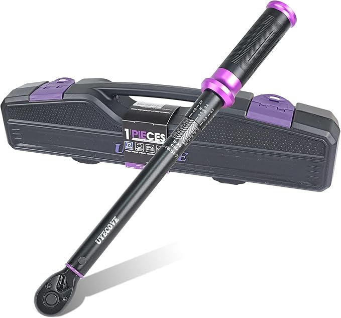3/8" Inch Drive Click Torque Wrench 10-110 FT-LB/13.6-149.2N.M, ±3% Accuracy, Dual-Direction Click Professional Torque Wrench, Dual Range Scales Graduated in FT.LB and N.M, Purple