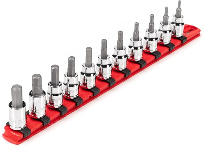 TEKTON 3/8 Inch Drive Hex Bit Socket Set with Rail, 11-Piece (3-10 mm) | SHB91107