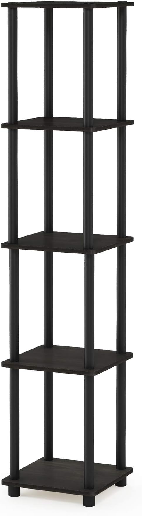 FURINNO Turn-N-Tube 5-Tier Corner Square Rack Display Shelf, Round, Espresso/Black