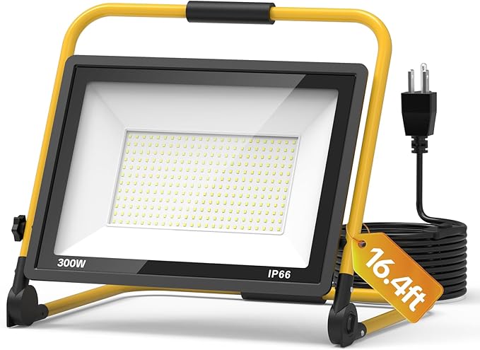 AIKVSXER 36000LM Led Work Light, 300W 6000K Portable Flood Light with 16.4FT Cord & Switch, IP66 Waterproof Worklight for Indoor Outdoor Job Site Repairing Garage Workshop, Gifts for Man