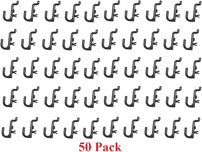 JSP Manufacturing Peg Board Plastic J Hook Style Hooks | Garage Tool Storage Craft Hooks Pegboard Asscessories (50, Black)