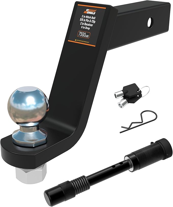 DEEAGLE 2 in Ball Hitch with Pin, Heavy Duty Steel Receiver Hitch with 3.5” Hitch Pin Lock, Fits 2 in Receiver, 7500lbs, 6 in Drop