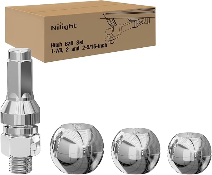 Nilight 1-7/8", 2" and 2-5/16" Diameter Chrome Trailer Hitch Ball, Maximum Load Capacity Up to 8,000 lbs, 1- Inch Shank Universal Fit Gray