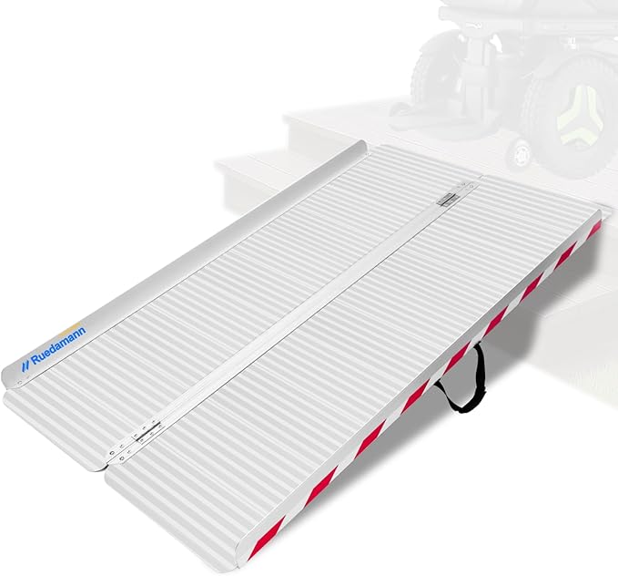 Ruedamann 5FT x 33.5" Extra Wide Electric Scooter ramp Wheelchair ramp for Doorways, Lightweight with Handle 800Lbs, Non-Slip Foldable Threshold Ramp for Heavy Wheelchair for Curb, Steps and Stairs