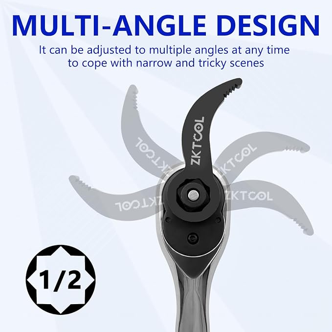 ZKTOOL Pry Bar Wrench Adaptor Head 1/2" D 8pt (Square) Profile,Crowbar Adapter Head Tools, Adjustable Angle Head Pry Bar Fits1/2 Ratchet, Pry Bar Wrench Adaptor Head for Tight Spaces