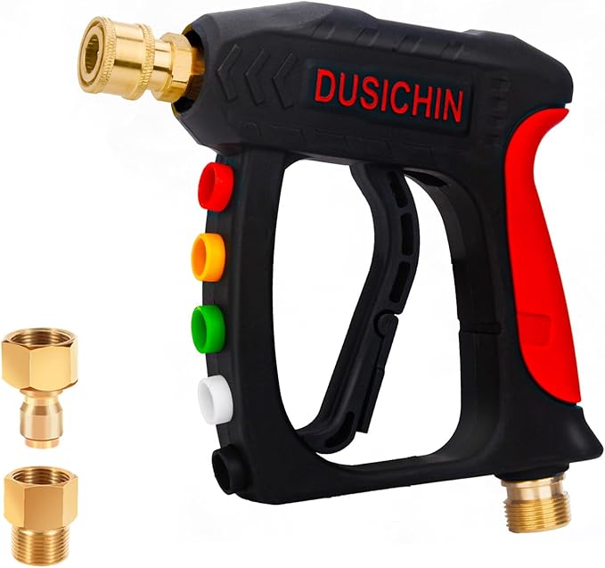 DUSICHIN Short Pressure Washer Wand High Spray Gun 5 Nozzle Holders 3000 PSI,Foam Cannon Attachment 1/4" Quick Connector Outlet,M22-14mm M22-15mm Fitting, Not fit for Garden Hose