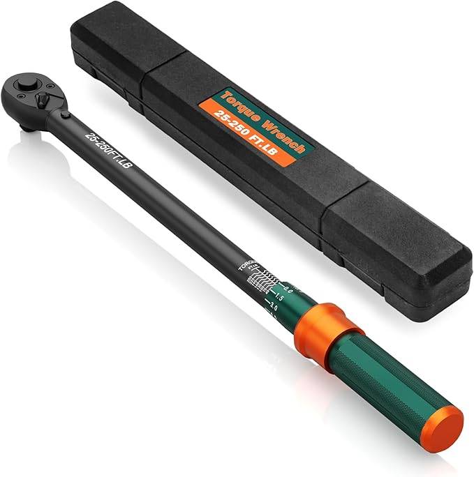 1/2 Drive Torque Wrench, 25-250 Ft-lb, ±3% High Accuracy Click Torque Wrench with 72-Tooth Dual-Direction Head for Tire Change, Lug Nuts, Automotive and Heavy Equipment Maintenance