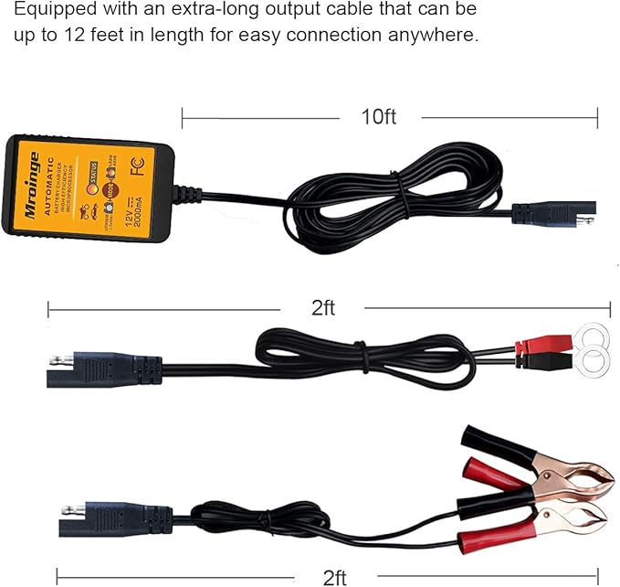 MBC022, 12V 2A Lead Acid & Lithium(LiFePO4) Automatic Trickle Battery Charger Smart Battery Maintainer for Car Motorcycle Lawn Mower Boat ATV SLA AGM Gel Lithium(LiFePO4) and More Batteries