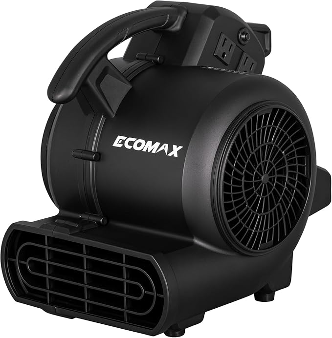 ECOMAX Air Mover, 950 CFM, Floor Fan, Carpet Dryer, Blower Fan, 3-Speed Mode, 3 Blowing Angles, Daisy Chain, Timing Function, for Water Damage Restoration, Flooding, Plumbing, Gym and Home, EMAM1090A