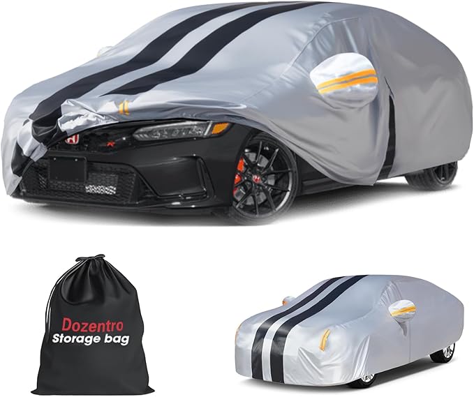 Multi-Layer Car Cover Custom Fit for Honda Civic(Type R)(2006-2026), 100% Waterproof All Weather for Automobiles, Gift with Towel, Heavy Duty Car Covers for Rain Sun UV Protection with Door Zipper.