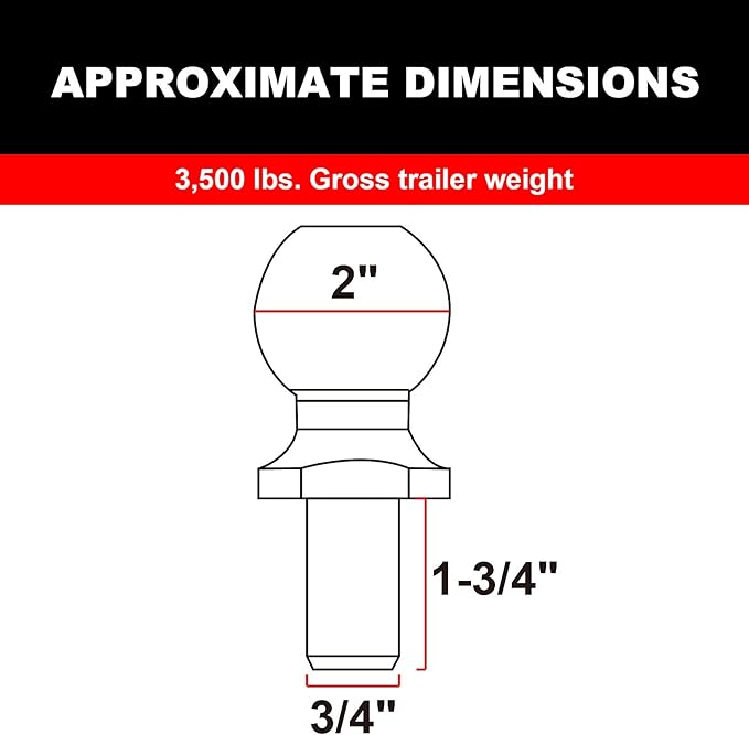 ATRLY2019D Torin Trailer Hitch Ball, 2 Inch Diameter, 1.75 Ton (3,500 lbs), 3/4 x 1-3/4-Inch Shank