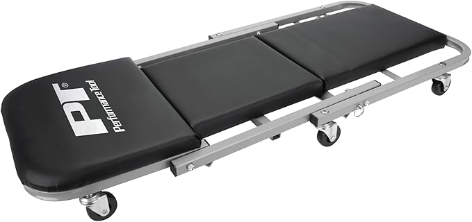 Performance Tool W85018 40-Inch Folding Creeper Rolling Seat, All-in-One Adjustable Roller Garage Chair, Lay Down or Sit, 330LBS Capacity Under Car Roller Creeper with 6 Swivel Casters