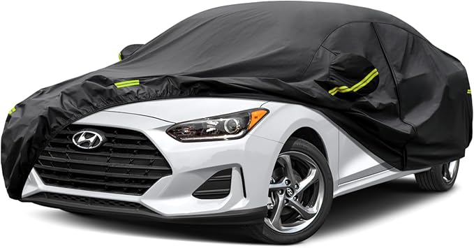 Kaugung 7 Layers Hatchback Car Cover Custom Fit Hyundai Veloster from 2011-2025, Waterproof Car Cover All Weather for Automobiles Outdoor Indoor with Zipper Door, Sun Rain Dust Snow Protection.Black