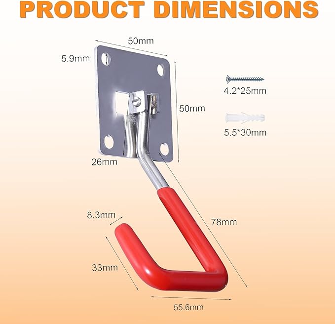 HAISHINE Garage Hooks, 8 Pack Adjustable Hooks for Wall Storage, Stainless Steel Heavy-Duty Utility Hooks with Anti-Slip Coating Organizing for Chainsaws, Bike, Garden Tools(Screws and Dowels Include)
