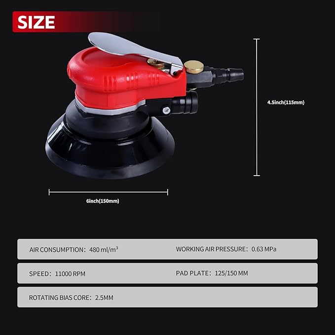 Autolock 5/6 Inches Air Random Orbital Sander,Pneumatic Palm Sander with Extra 5"&6" Backing Plate,Dual-action Sander, Air Orbital Palm Sander for Wood, Composites, Metal(1pcs）