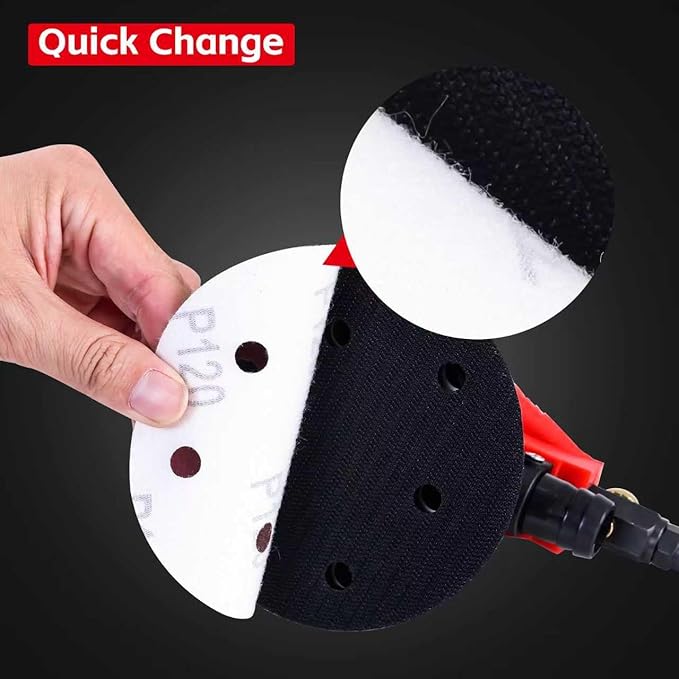 Autolock 5/6 Inches Air Random Orbital Sander,Pneumatic Palm Sander with Extra 5"&6" Backing Plate,Dual-action Sander, Air Orbital Palm Sander for Wood, Composites, Metal(1pcs）