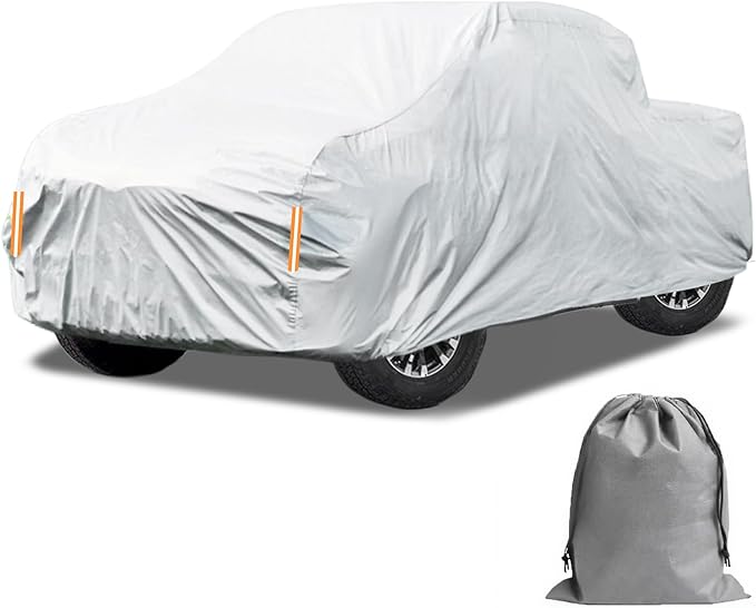 Caromop 10-Layer Waterproof Car Cover All Weather Protection (Snow, Rain, Sun) with Secure Fit Straps and Easy On/Off Zipper-Size T5 (See Size-Chart)