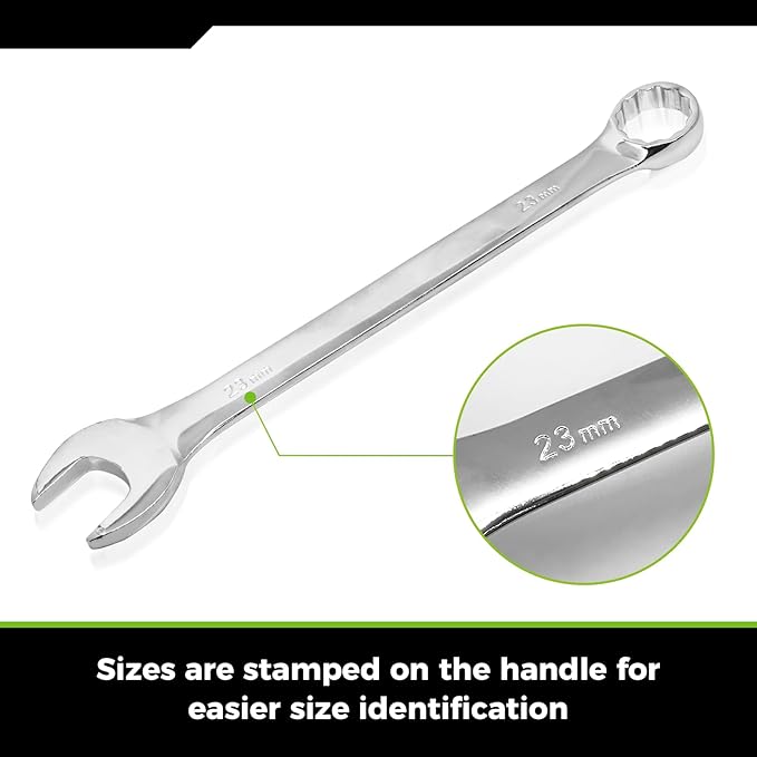 Large Wrench Set with Rolling Pouch, Metric, 5-Piece, 23mm, 24mm, 26mm, 27mm, 30mm, 12 Point, Chrome Vanadium Steel