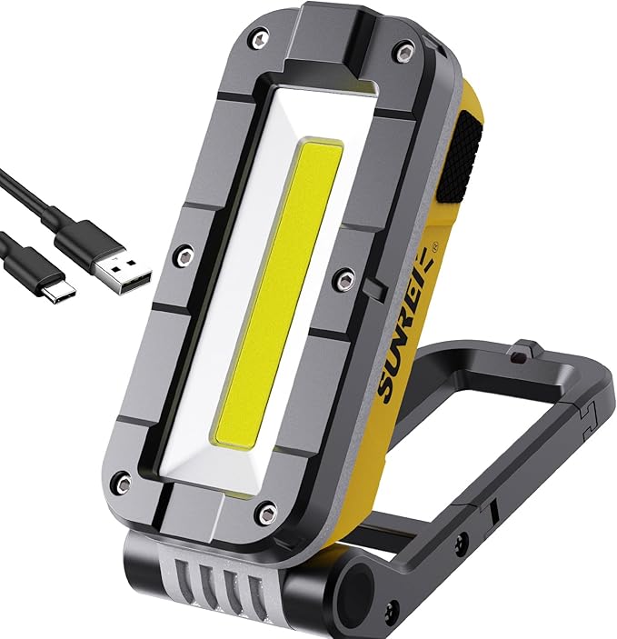 SUNREI LED Rechargeable Magnetic Work Lights COB Mechanic Lights,1200 Lumens, Magnetic Base & Hanging, 7Mode, Magnetic Flashlight Job Site & Security for Car Repair, Emergency, Gift for Men