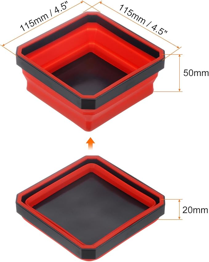 HARFINGTON Collapsible Magnetic Parts Tray Foldable Tool Trays Square Small Metal Parts Organiser for Fixing Screw Bolts Nuts Washers Pins, Red