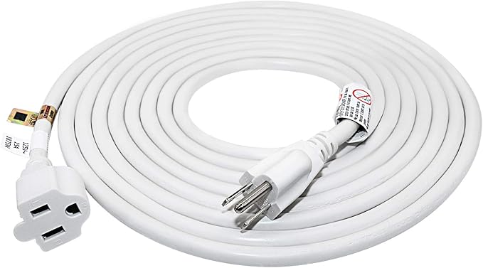FIRMERST 14 AWG 3 Prong Extension Cord 15 ft 1875W 15A White, UL Listed