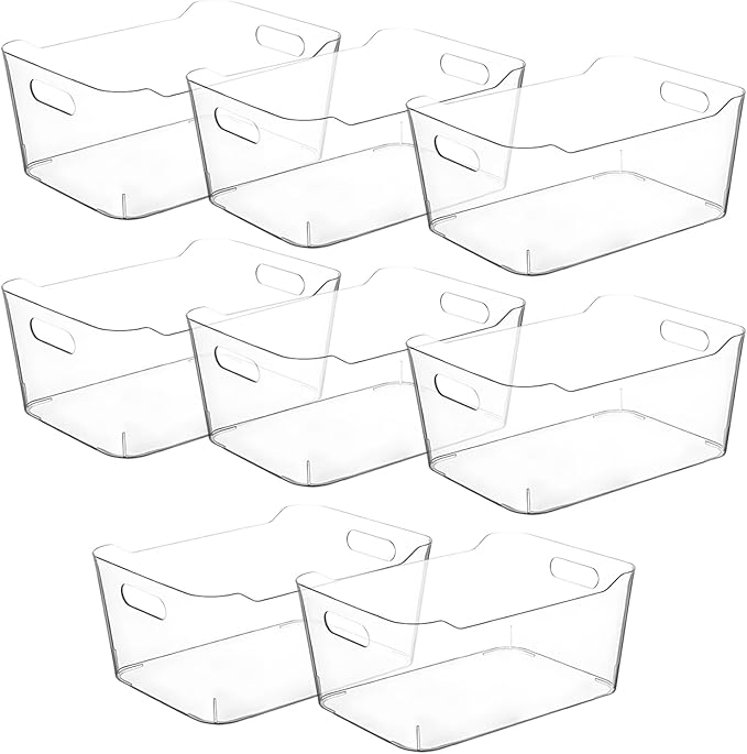 Clear storage organizer bins, Medium Kitchen Cabinet Organizers and Storage Baskets Pantry Fridge Containers for Organizing Cabinet Organization Perfect for Foods Snacks Chips Vitamin spices