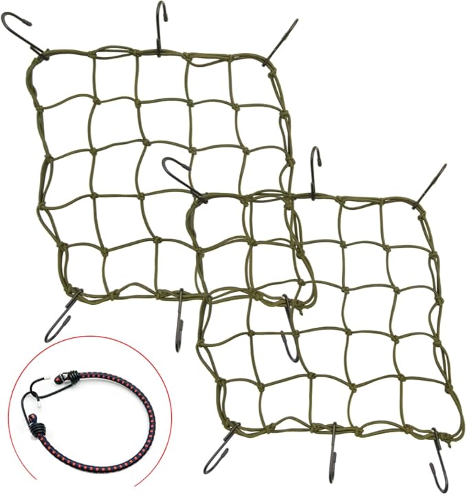 ONIPAX 15"x 15" High Elastic Bungee Cargo Net with 6 Hooks for Bicycle Motorcycle (Green 1 PCS Net)