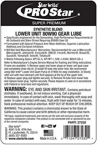 STAR BRITE Synthetic Lower Unit 80W-90 Gear Lube, Marine Grade
