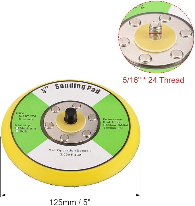 uxcell 5" Hook and Loop Backing Pad Sanding Polishing Backer Plate with 5/16"x24 Thread for Random Orbit Sander Polisher Buffer