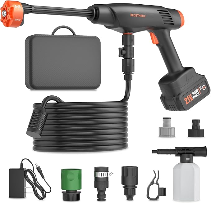 Cordless Pressure Washer Battery Powered; 1100PSI 2.4 GPM Portable Cordless Power Washer with 6-in-1 Nozzle, Foam Cannon, 21V Battery&Charger; Handheld Battery Pressure Washer (EnduringOrange)