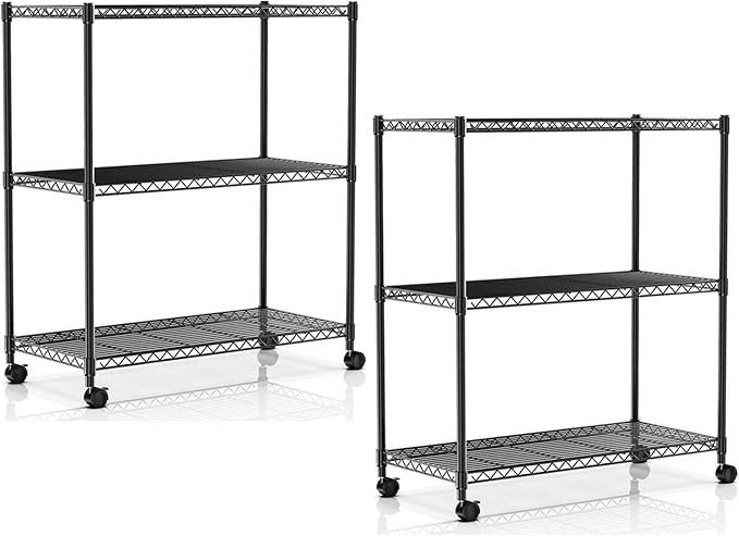 Simple Deluxe Heavy Duty 3-Tier Storage Shelves 750Lb Capacity, 24.02" D x 13.78" W x 29.92" H Shelving Unit for Pantry, Garage, Laundry and Kitchen, Black, 2 Pack