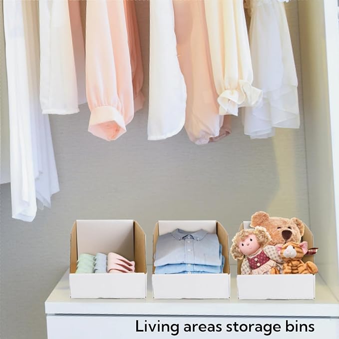Tlence 35 Pack Cardboard Storage Bins, 12" x 6" x 4.5" Corrugated Open Top Box, White Pantry Shelf Organizer Bins for Parts Snacks, Ideal for Garage Warehouse Home Packing Moving, Easy Assembly