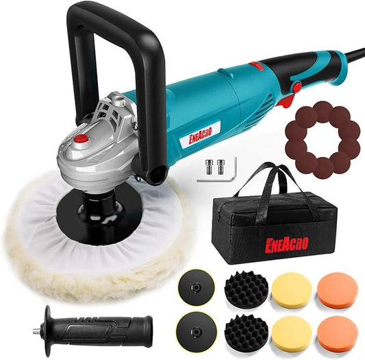 ENEACRO Polisher, Rotary Car Buffer Polisher Waxer, 1600W 7-inch/6-inch Variable Speed 1500-3500RPM, Detachable Handle Suitable for Boat,Car Polishing and Waxing